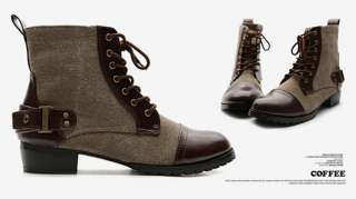 New Womens Shoes Winter Military Ankle Boots Lace Ups Back Buckle Low 