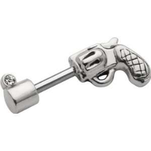  CZ Gun Pistol Sterling Silver Cartilage Earring Stud 18G Jewelry