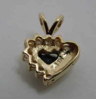 Pretty Natural Sapphire & Diamond 14K Gold Heart Pendant 2.0g  