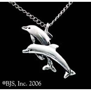   Sterling Silver, 24 long rhodium plated chain, Dolphin Animal Jewelry