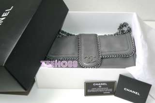 AUTH CHANEL 2.55 Classic Lambskin Leather Gray Chain Flap Shoulder Bag 