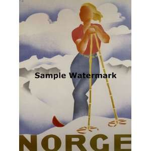 Lady Skiing SKI Winter Sport in Norge Norway Europe 12 X 16 Image 