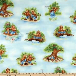  44 Wide No Girls Allowed Fishing Bears Blue Fabric By 
