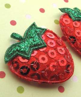 45 x Padded Sequin Strawberry Appliques/Hair Bows ST64C  