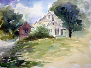 Original Watercolor by E. Pospiel   Farmhouse  