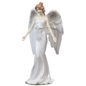   Glazed Porcelain Guardian Angel White Dress Open Arms