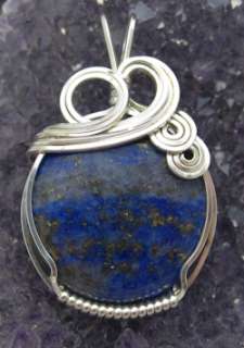Lapis Lazuli Blue Gemstone Sterling Silver Wire Wrapped Pendant  