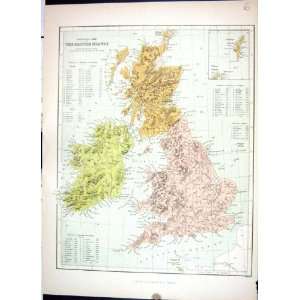  Keane Antique Map 1886 Physical British Islands Ireland 