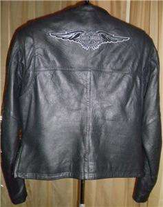 Harley Davidson Leather Jacket Vtg Medium Embroidered Wings  