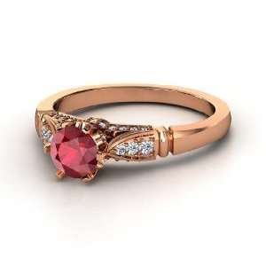    Elizabeth Ring, Round Ruby 14K Rose Gold Ring with Diamond Jewelry