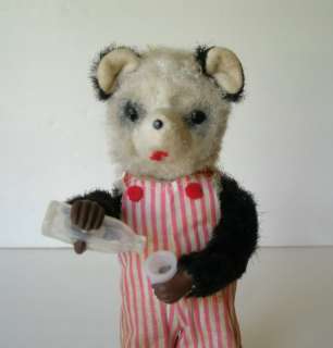 Wind Up Bear Pouring Milk Working Vintage Toy Antique 7  Tall 