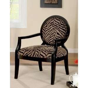 Upholstered Zebra Accent Arm Chair With Zebra Pattern Fabric And Wood 