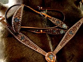 BRIDLE BREAST COLLAR WESTERN LEATHER HEADSTALL TACK CROSS SET 