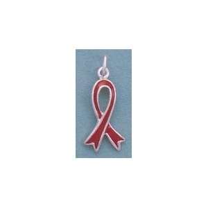   Red Enamel Awareness Ribbon Charm, 7/8 in, AIDS/HIV, Substance Abuse
