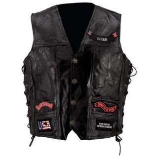 NEW Mens Black Leather Motorcycle Vest 14 Patch Eagle  