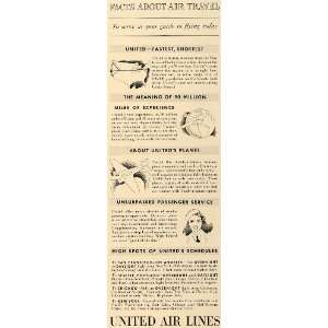 1936 Ad United Air Lines Airplane Travel Boise Flying   Original Print 