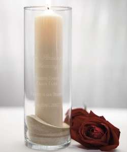 Glass Wedding Memorial Cylinder +Candle Sand & Engraved  
