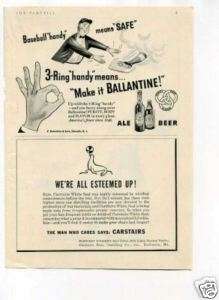 Ballantine Beer Carstairs Whiskey Original Vintage Ad  