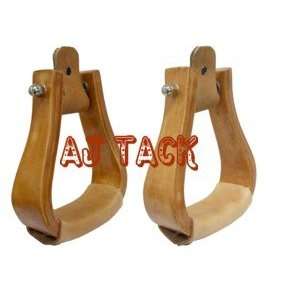   Stained Wooden Bell Stirrups Leather Tread Western
