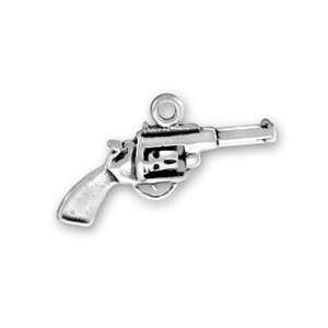   Silver Charm Pendant Gun Six Shooter Revolver 3d Western Jewelry