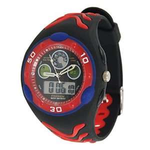 Como Man Black Red Soft Plastic Band Dual Movements Dial Sports Watch 