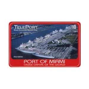   Card $10. Port of Miami (TelePort Cruiseship Services) Red Background