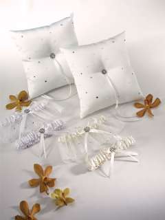 Pearl & Crystal White Wedding Pillow Book Garter 6/Set  