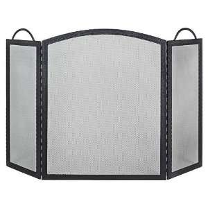  3 Fold Arched Black Wrought Iron Embossed Screen