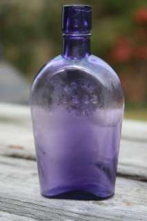 Whiskey Flask Union Made GBBA Bottle 1/2 Pint Deep Amythist  