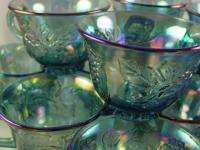 Vintage Blue Grape Indiana Carnival Princess Glass Punch Bowl Set 
