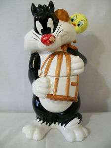 1993 SYLVESTER AND TWEETY BIRD W/CAGE COOKIE JAR #C1344  