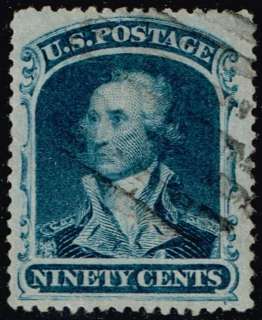 US stamp#39 90c Blue Washington 1851 57 USED Black Cancel+Certicate $ 