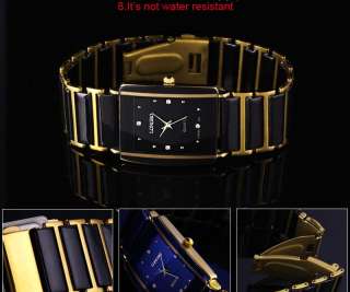   Fashion Crystal Wrist Steel Quartz Caramic Like Watch Black&Gold Women