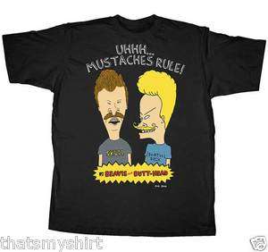 New Authentic Beavis and Butthead Mustaches Rule Adult T Shirt  