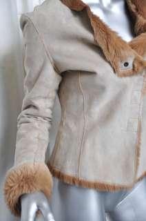 COLLEZIONI Leather SHEARLING Taupe+Brown Suede+FUR Everyday Jacket 