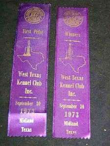 AKC West Texas Kennel Club Ribbons, MIDLAND, TX. c1973  