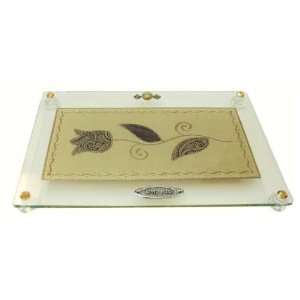   Glass Challah Tray On Legs Tulip Designed Brown 