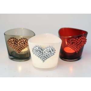  Bejeweled Glass Heart Candle Holders   white Health 