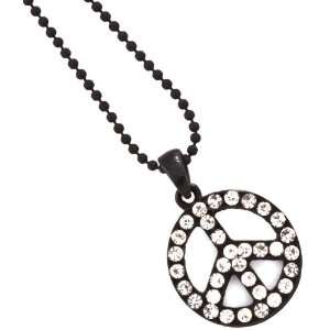  Jet Black Crystal Peace Sign Pendant Necklace Jewelry