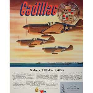 1944 Ad WWII Cadillac Ad P 40 Warhawk Fighter Plane   Original Print 