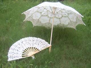 Wedding Decor Handmade White Lace Parasol Umbrella&Fan  