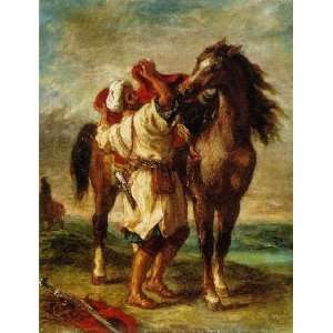   name Arab Saddling his Horse, By Delacroix Eugène 