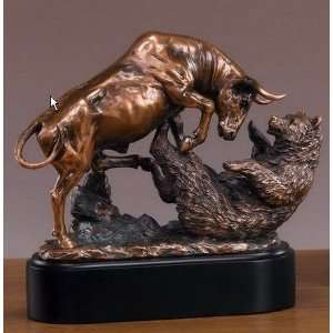 Bronze Plated Resin Wall Street Bull & Bear Sculputure Statue 