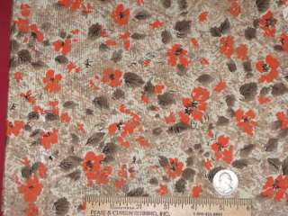 VTG 60 70s ORANGE BRN FLORAL ACETATE MATERIAL FABRIC 2y  