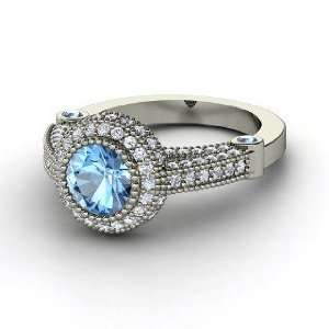 Vanessa Ring, Round Blue Topaz 14K White Gold Ring with Blue Topaz 