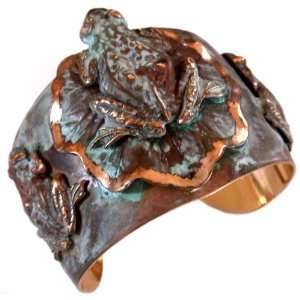 Verdigris Patina Solid Brass Contemporary Classic Large Frog on Lily 