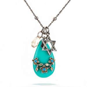 Amaro Necklace   Star of David Amulet in Turquoise and Light Topaz 