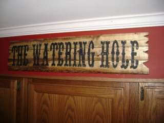 THE WATERING HOLE Western Bar Sign Natural Rustic Wood  