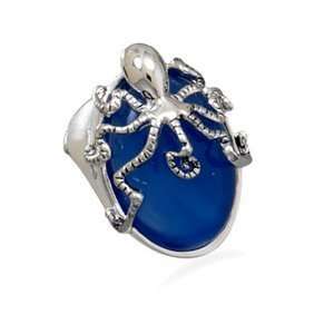  Fashion Octopus Ring with Genuine Blue Agate Stone 