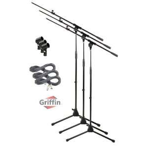 Microphone Boom Stand with Mic XLR Cables Telescoping Tripod 3 Pack 